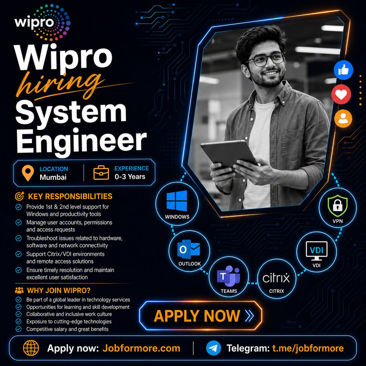 jobformore's tweet photo. ๐ System Engineer @ Wipro
๐ Mumbai | 0-3 yrs
๐ BE/BTech
๐ง Windows, Outlook, Teams, Citrix, VDI, VPN
#Jobformore #Wipro #SystemEngineer #Hiring #TechJobs
Apply: https://t.co/XLUA7Vh7ai https://t.co/I9SOyuIY9n