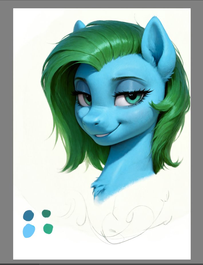 MarredPink's tweet photo. Playing around with the Krita AI Diffusion plugin. It's pretty neat and finally gives me an excuse to boot up the comfyui server.

First step: draw some circles, second step: draw the rest of the pone. https://t.co/AuCkY1wGBv