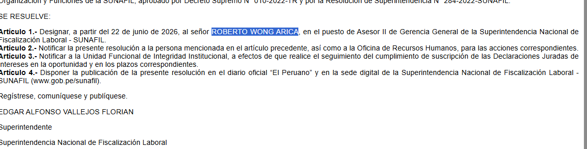 cviguria's tweet photo. Del IRTP a Sunafil. 
Designan a Roberto Wong Arica como asesor de la gerencia general de Sunafil. 
Meses atrás, tuvo diferentes cargos en el IRTP, entre ellos, gerente de prensa. https://t.co/zrqXT8VPL8