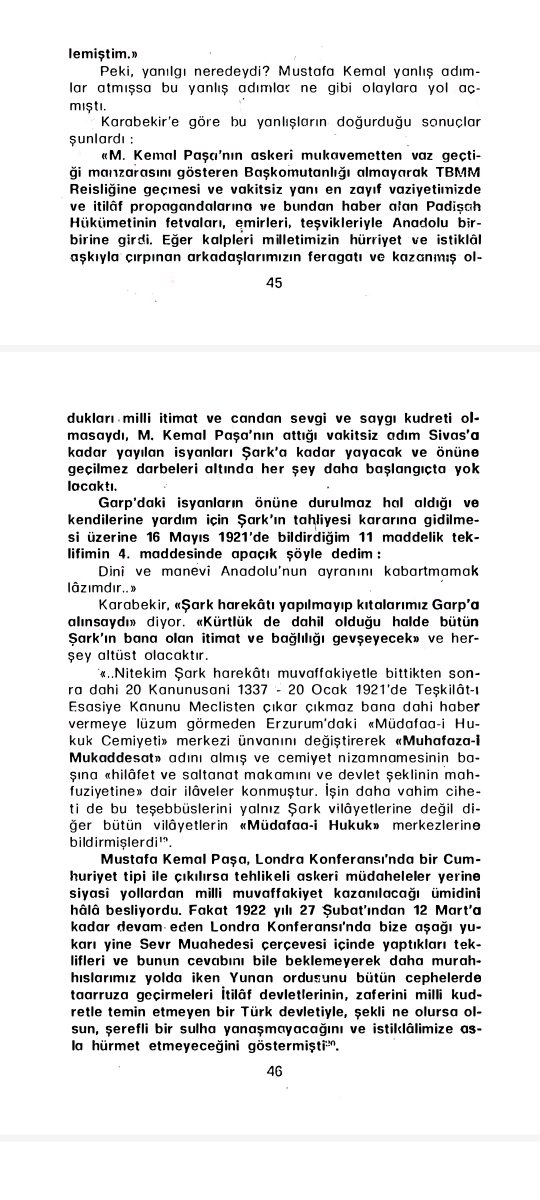 TemelKolgu's tweet photo. Karabekir 
«Aramızda  büyük  görüş  farkı  vardı.  O  itilaf  devlet­lerinin  büyük  kuvvetleri  karşısında  milli  kuvvetierimizle  karşı duramayacağımızdan bir dış siyasete dayanarak kendi  diktatörlliğü  altında  kuracağı  bir  Cumhuriyet'le  uyuş­mak cihetine gidiyordu https://t.co/QkPT9u6P9p