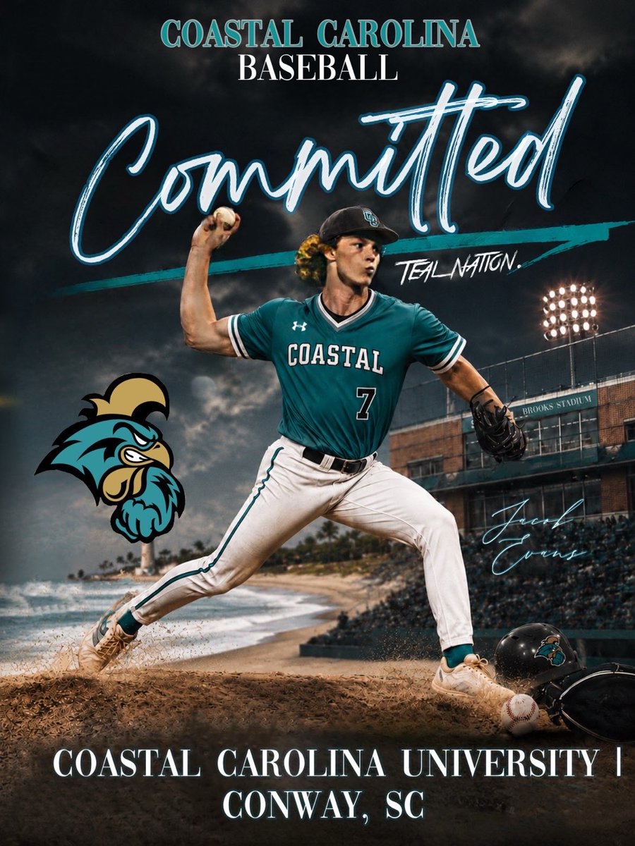 JacobEvans777's tweet photo. I am extremely blessed and honored to announce my commitment to further my academic and baseball career at the University of Coastal Carolina. I want to thank God for this opportunity; without Him, none of this would be possible. Chants up! https://t.co/auGWPlUMSr