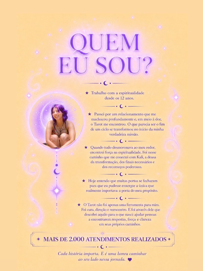 selvatica_arcan's tweet photo. Oii xuxu!! Bem vinda ao meu perfil, vou contar um pouco sobre mim: 

𝜗ৎ tiragens a partir de 5 reais 🪻 
𝜗ৎ catálogo abaixo 
𝜗ৎ tenho +de 2k de atendimentos 

💬 Agendamentos pelo WhatsApp:
https://t.co/fbUonrtt6f

catálogo abaixo segue o fio 🧶 

🏷️ tarot, Tarologa, mesa aberta, cartomancia, cartomante, tiragens