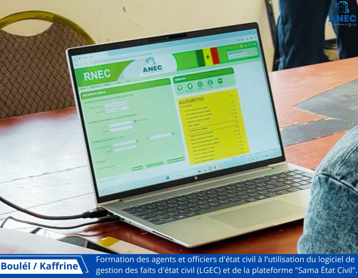 anecsenegal's tweet photo. Boulél/Kaffrine 
Formation des agents et officiers d'état civil à l'utilisation du logiciel de gestion des faits d'état civil (LGEC) et de la plateforme "Sama État Civil".
Ce Vendredi 19 juin 2026 au centre d'état civil de boulel https://t.co/Lb2nRgMXFB