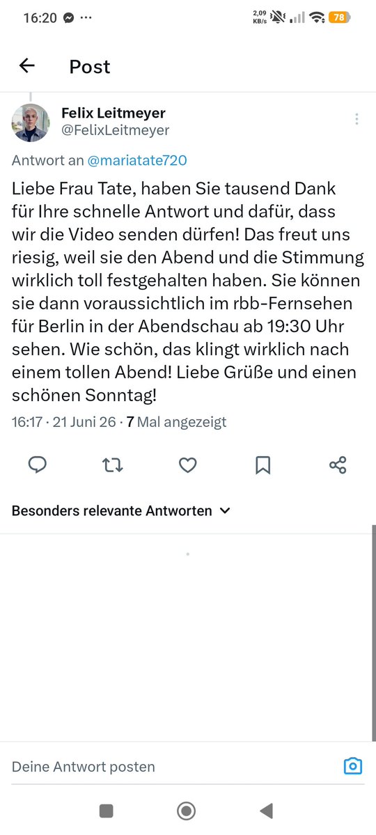 mariatate720's tweet photo. I just got this message from a reporter who wants to show my videos from last night on this evening's show because he loved my videos very much. Thank you Mr Leitmeier. I am glad that you liked my videos https://t.co/fzaIc5KxPs