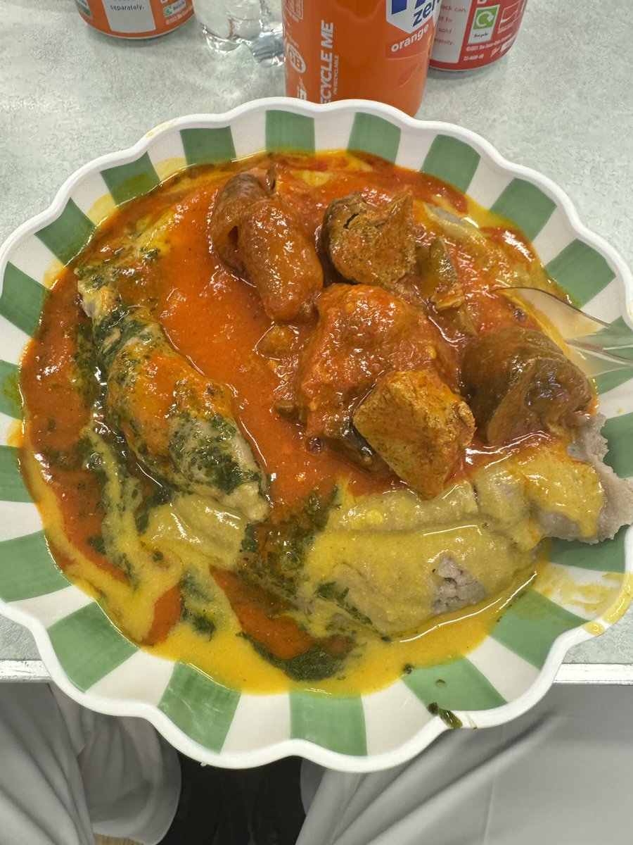 Drbensings's tweet photo. Today for the first time since I was born, I tried a popular Nigerian-Ghanaian dish: 

Amala and ewedu with some assorted. 

At first, I wasn't sure, but as I kept eating, I grew to love it and cleared my plate.😍☺️👌 https://t.co/ii0vg2PnK0