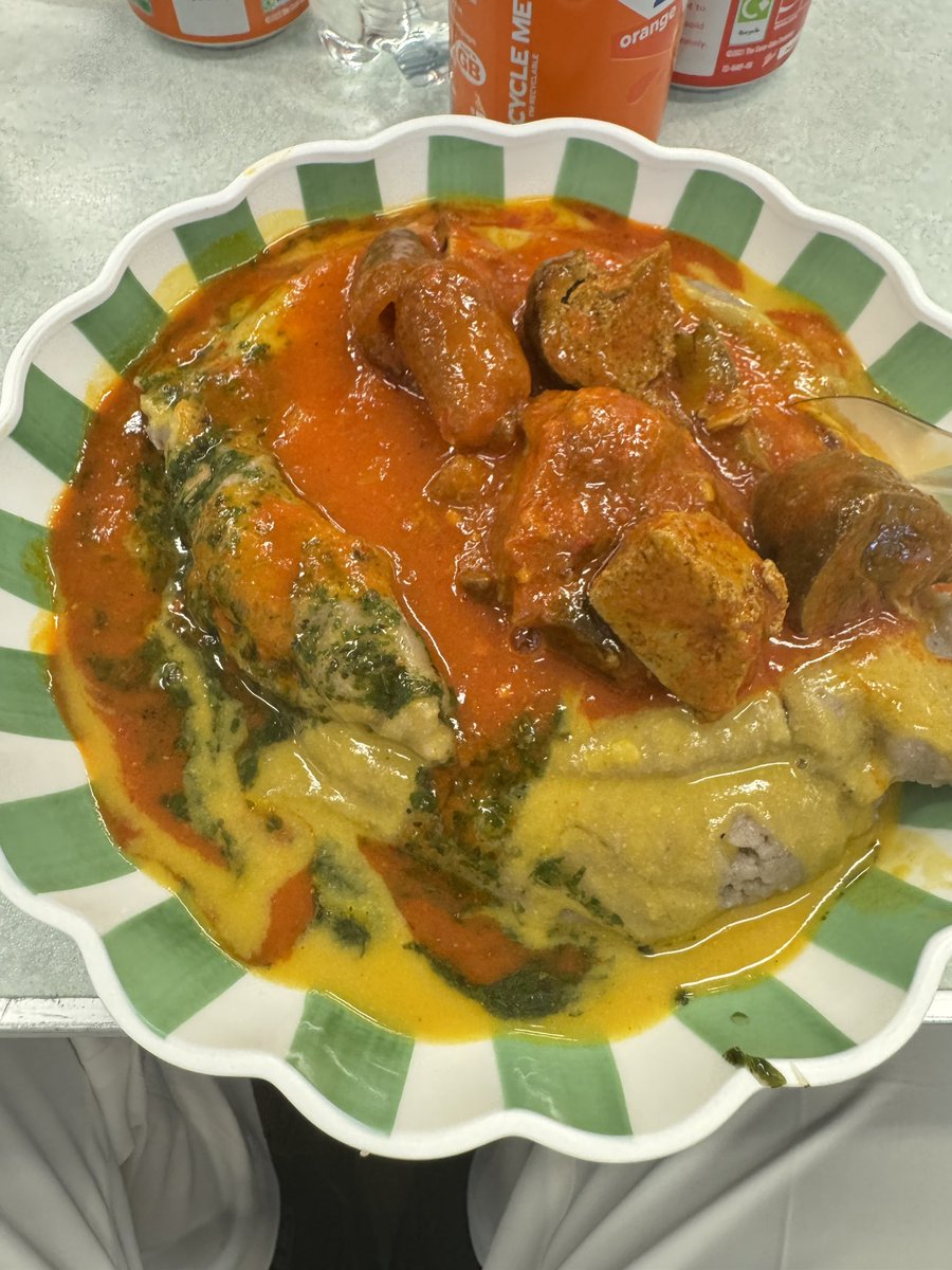 Drbensings's tweet photo. Today for the first time since I was born, I tried a popular Nigerian-Ghanaian dish: 

Amala and ewedu with some assorted. 

At first, I wasn't sure, but as I kept eating, I grew to love it and cleared my plate.😍☺️👌 https://t.co/ii0vg2PnK0