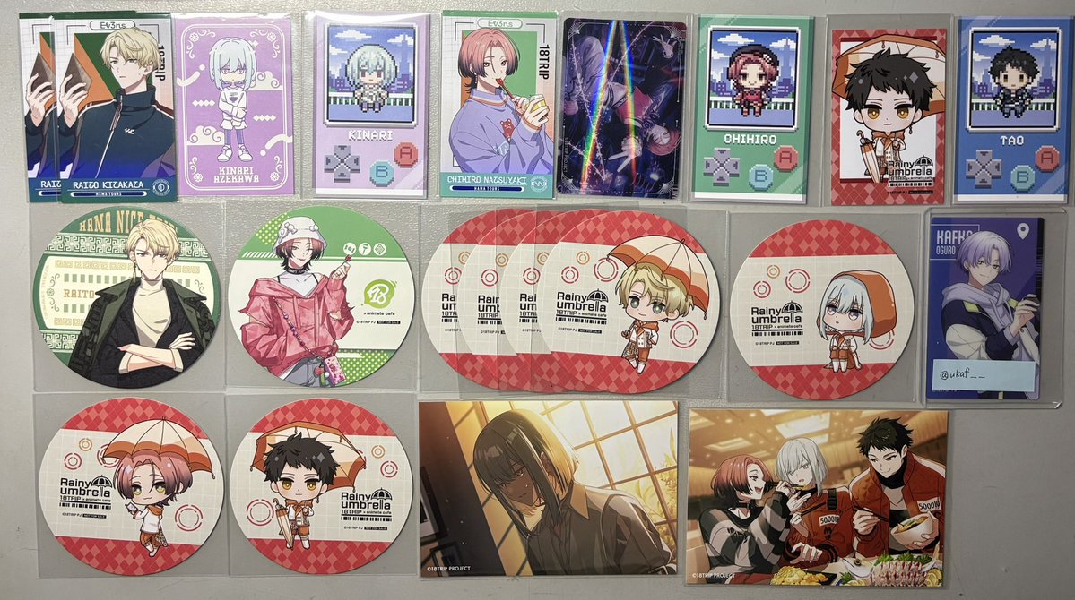ukaf__'s tweet photo. 【交換/譲渡】18TRIP エイトリ アニメイト特典 ウエハース ラー博 アニカフェ ブロマイド

求：同異種 可不可 今年のラー博、アニカフェとの交換◎

譲：來人 幾成 千弥 太緒 凪 糖衣 琉衣 子タろ

郵送または25日池袋15時まで
お気軽にお声掛けください https://t.co/cCP2tHPxCQ