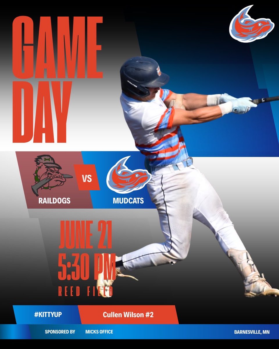 MMudcats's tweet photo. MUDCAT NATION, GET ON YOUR FEET, IT’S GAMEDAY!

The Kitties are back at home tonight for our Home Opener as we take on the Dilworth Raildogs at 5:30 PM at Reed Field.

Grab your friends, bring the family, and come enjoy a great night of baseball, food, and fun at the ballpark. https://t.co/3LSKVtJCZv