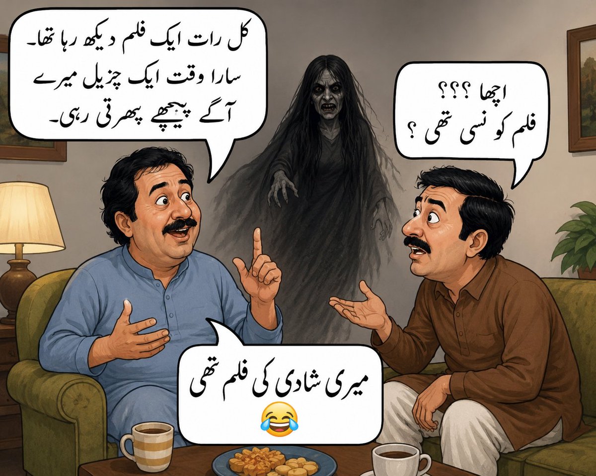 AdnanQaiser4's tweet photo. “کل رات ایک فلم دیکھ رہا تھا۔ سارا وقت ایک چڑیل میرے آگے پیچھے پھرتی رہی۔“
“اچھا ؟؟؟ فلم کونسی تھی ؟“

“میری شادی کی فلم تھی 
😂😂 https://t.co/5NZHPvQTg2
