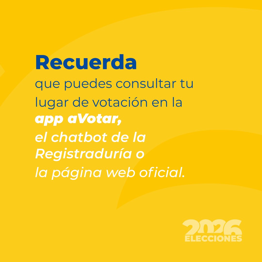 Registraduria's tweet photo. Información sobre las #Elecciones2026🗳️

Recordamos a la ciudadanía que pueden consultar el puesto de votación desde la página web, la app #aVotar o en el #Chatbot de la Registraduría Nacional.

📱https://t.co/WxNDIxbINO

🤖https://t.co/9iiY0NpSpJ

💬 +57 310 2579432

#YoConfíoEnElProcesoElectoral