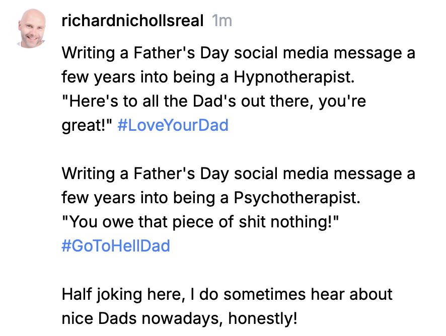 richardnicholls's tweet photo. Half joking here, I do sometimes hear about nice Dads nowadays, honestly! https://t.co/sJmbWIYdyE