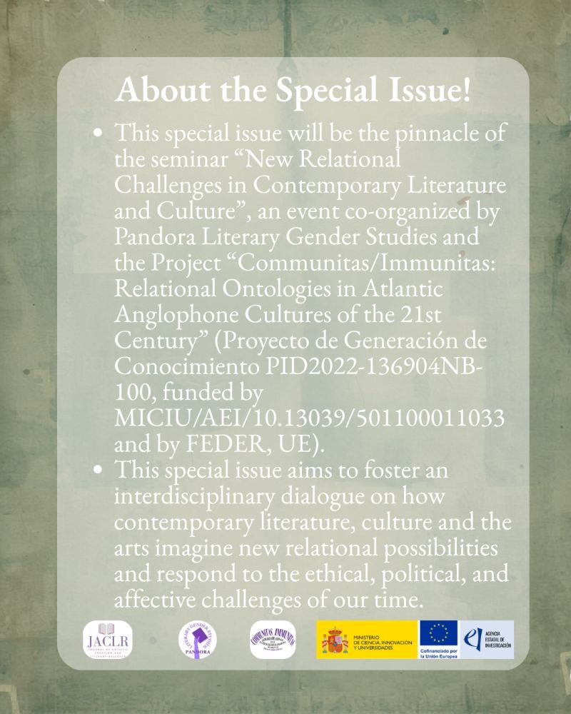 jaclrinfo's tweet photo. ✨ The guest editors Clàudia Martori and Iago Rodríguez-Diéguez are looking for academic articles, book/film reviews, interviews and creative pieces on topics such as posthumanism, gender &amp; identity, affects, care, kinship, and others. 

See the CFP for more! https://t.co/OhFGOCoAHt