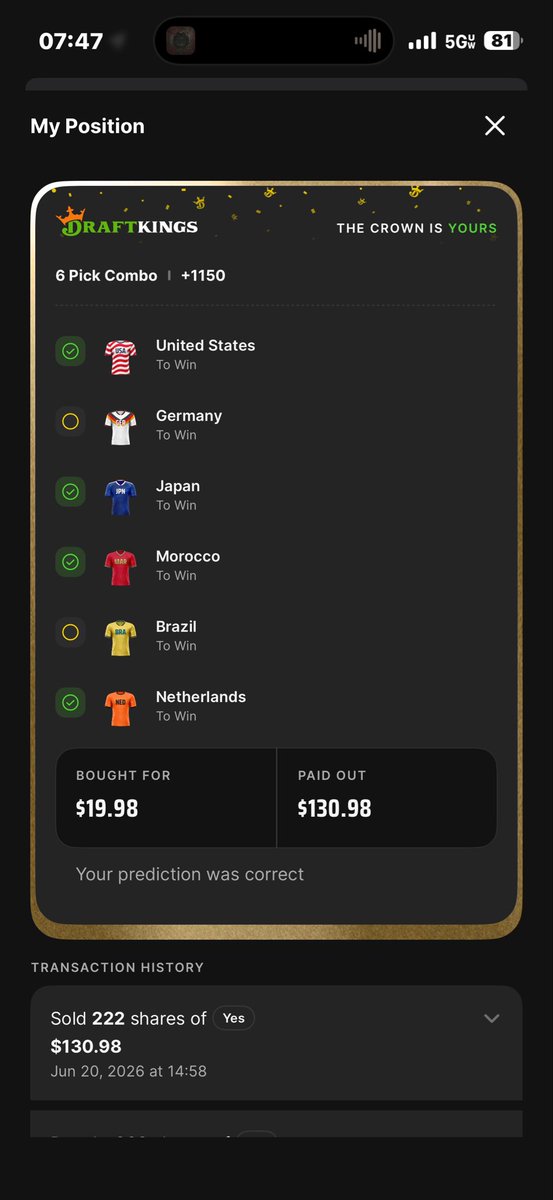 JohnnyRice_'s tweet photo. Sold right before Germany scored this one hurt! @bubbagumpino @PatMcAfeeShow @DKSports https://t.co/8CHnuNbaqz