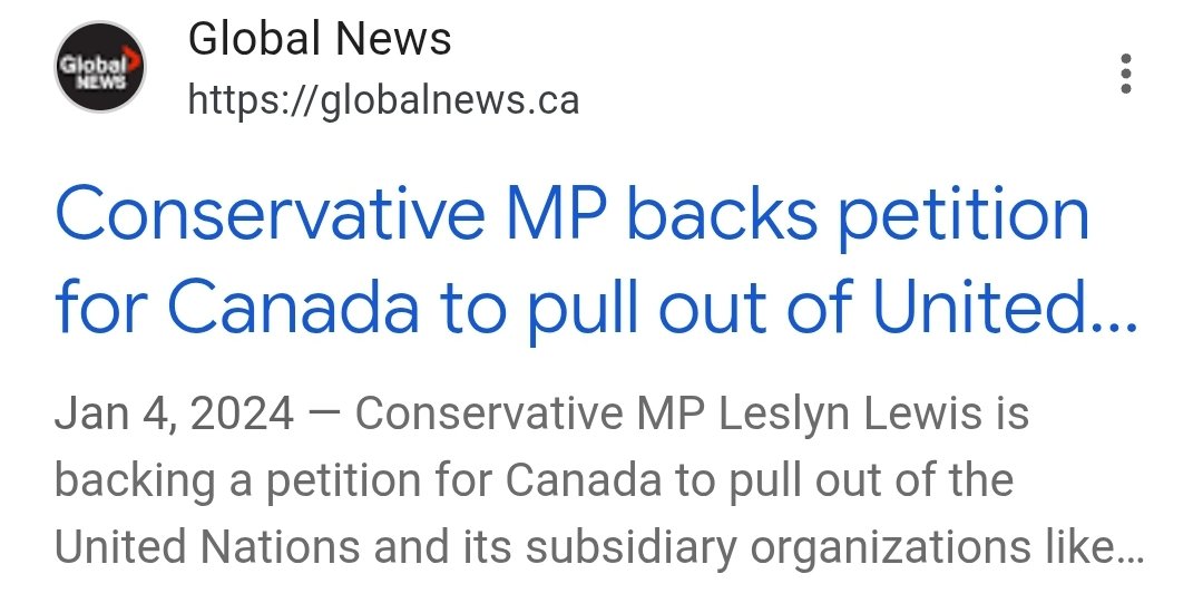 AbGamble1's tweet photo. This still erks me. MP Leslyn Lewis signs a petition to pull out of  the UN  and not one reporter personally cornered her on it. Poilievre who was out of town at the time returned and said nothing. 🙄. Why? https://t.co/SOugMHlsXu