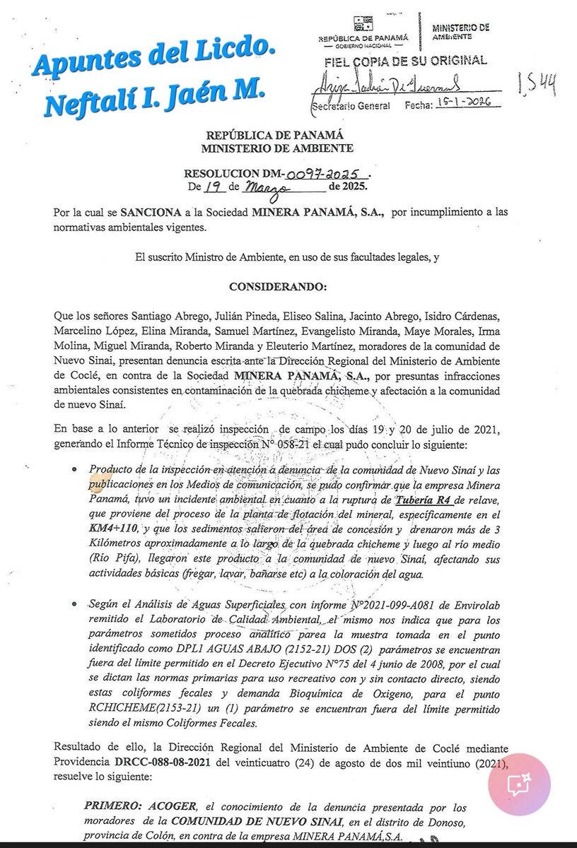 NeftaJaen19PA's tweet photo. EVIDENCIAS...
PRUEBAS...
SUSTENTACIONES...
"Que la MINA CONTAMINA".
Les adjunto algunas imágenes de las RESOLUCIONES firmadas por el @MiAmbientePma CONTRA MINERA PANAMÁ, por haber contaminado nuestros RECURSOS NATURALES.
FIRST QUANTUM MINERALS TIENE QUE IRSE.
#LaMinaContamina https://t.co/qRGod59nqp