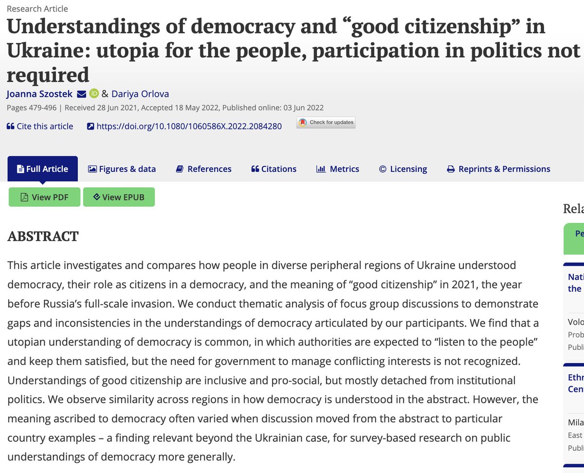 PostSoviet31355's tweet photo. 4. "Understandings of democracy and “good citizenship” in Ukraine: utopia for the people, participation in politics not required"

https://t.co/ufdNdppNml https://t.co/Xa4zTbJaCe