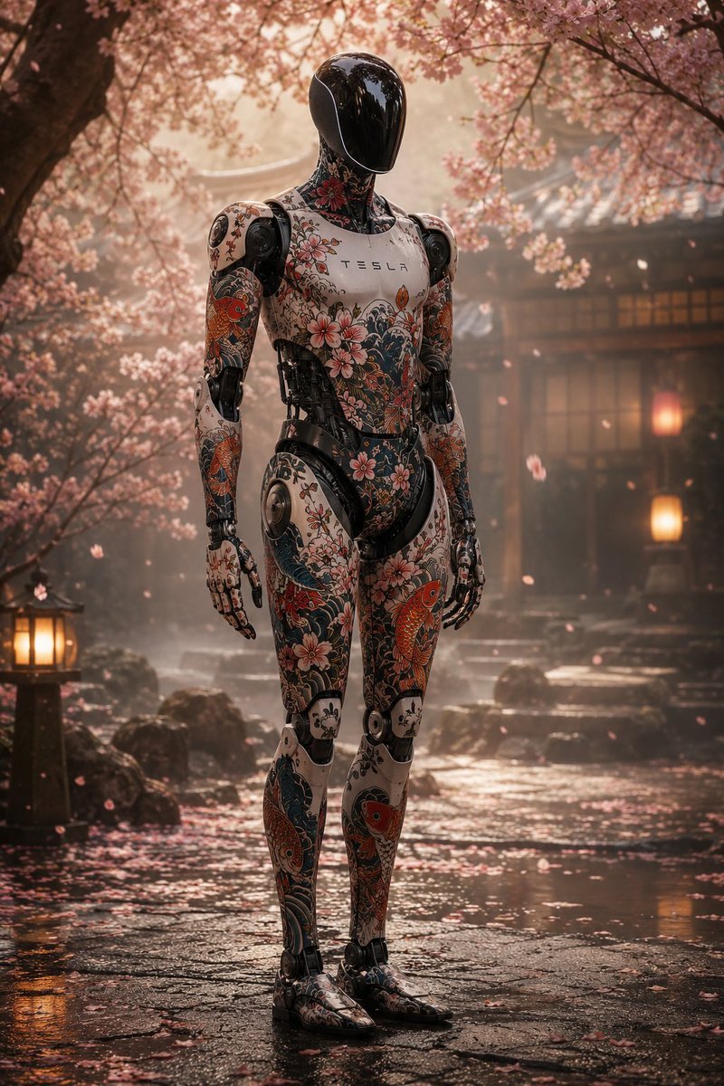 21stmillennium's tweet photo. It was his idea to get the tattoo, 
that's how he decided.🌸⚙️
#Cyberpunk #Irezumi #Sakura #RobotArt #DigitalArt #TeslaRobot https://t.co/KRQ8fKeyaP