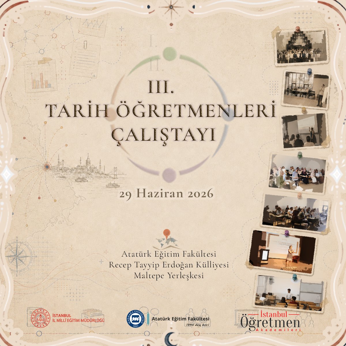 mu_tarihegitimi's tweet photo. 29 Haziran 2026 tarihinde Marmara Üniversitesi Atatürk Eğitim Fakültesi Konferans salonunda  @Ist_Akademiler  ile birlikte III. Tarih Öğretmenleri Çalıştayı’nı düzenliyoruz.  

Program ve atölye kayıtları için  👇 
https://t.co/Msu1Ox2Osy

@marmara1883 @aefmarmara https://t.co/lUdbCefPig