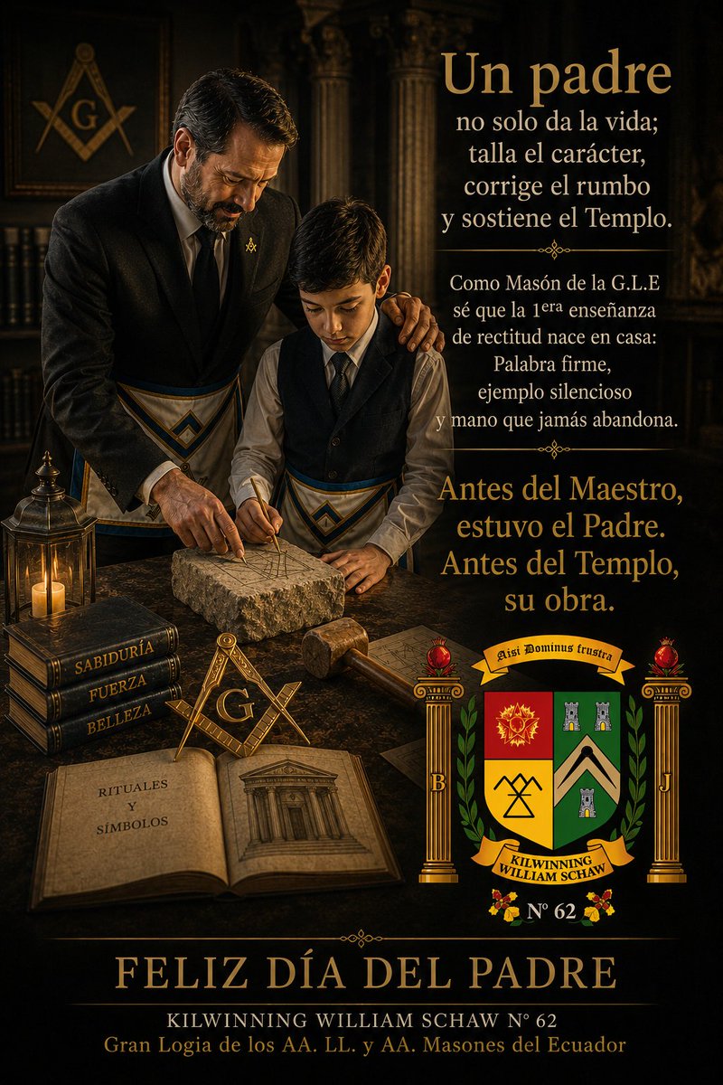 KWSchaw62's tweet photo. Un padre no solo da la vida; talla el carácter, corrige el rumbo y sostiene el Templo.

Como Masón  sé que la 1era enseñanza de rectitud nace en casa: Palabra firme, ejemplo silencioso y mano que jamás abandona.

Antes del Maestro, estuvo el Padre.
Antes del Templo, su obra. https://t.co/5I2muAysY9