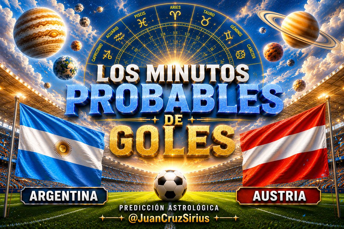 JuanCruzSirius's tweet photo. ARGENTINA vs AUSTRIA #Astrologia

Los minutos de mayor probabilidad astrologica de goles o jugadas claves:

14:07
14:26
14:34
14:40
14:47

15:17
15:24
15:31
15:38
15:48

Puede tener un margen +/- 1 minuto.

¿Qué tendencia marca la Luna para este partido?:
https://t.co/O1OVPQNTwP https://t.co/LEzlc7BdDj