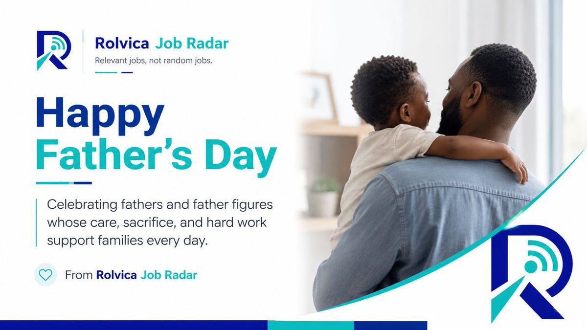 rolvicajobradar's tweet photo. Happy Father’s Day to all fathers and father figures.

Today, we celebrate your strength, sacrifice, responsibility, and commitment to building a better future for your families.

From Rolvica Job Radar, we celebrate you.

Relevant jobs, not random jobs. https://t.co/fYUHKCAbXd