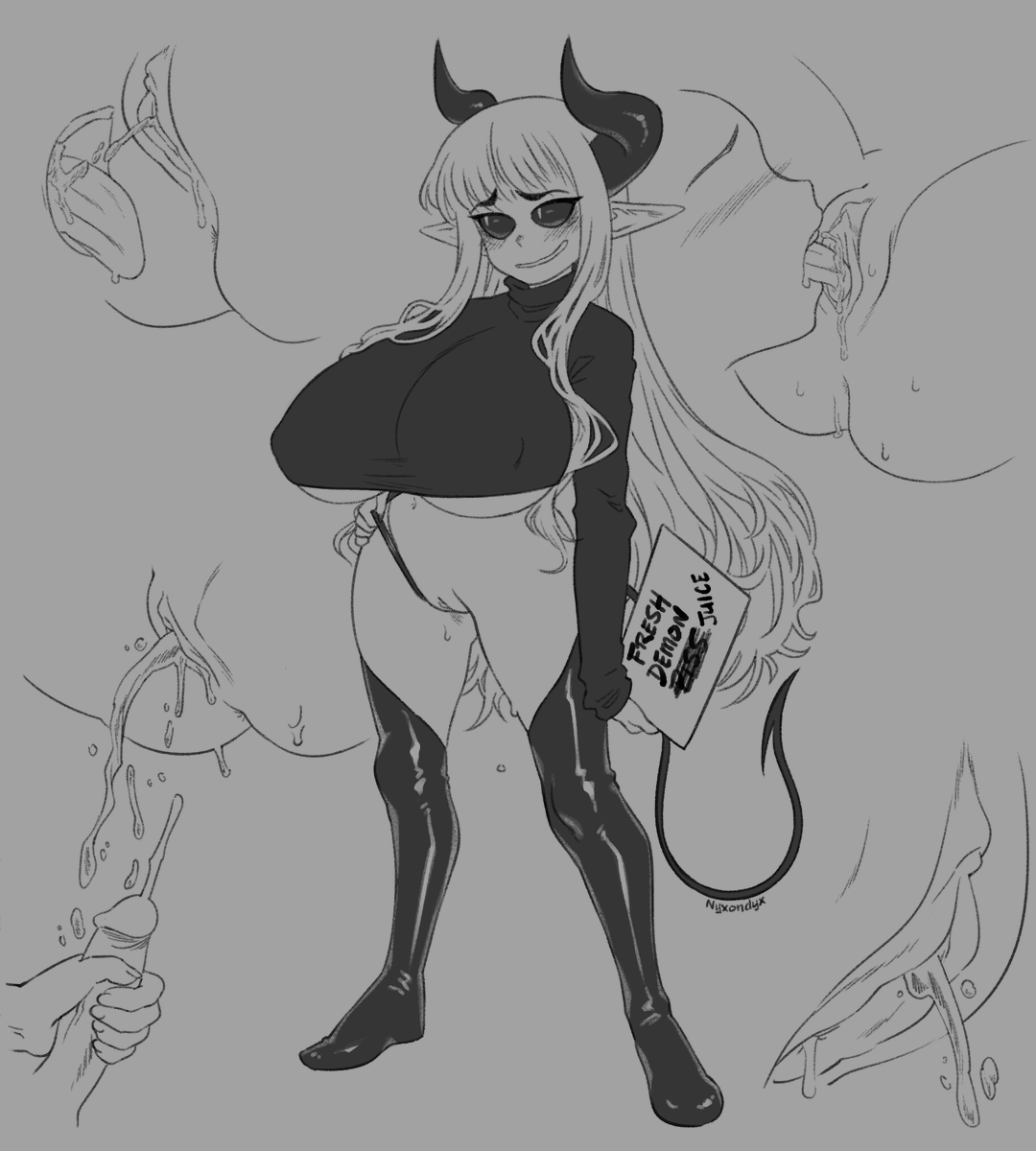 Nyxindyx's tweet photo. Fresh demon juice, from the tap! Here, Demon Nyx shares her refreshing nectar with willing (and thirsty) patrons! It's an alternative drink option she provides from her vulva, when she's not lactating demon milk from her breasts that is... https://t.co/XHF4oWJl79