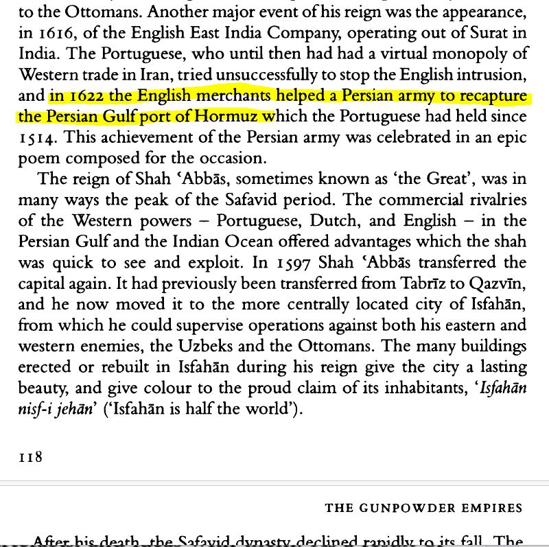 osendinc's tweet photo. Bernard Lewis, The Middle East adlı eserinde bakın ne diyor:
"1622'de İngiliz tüccarlar, bir İran ordusunun, 1514'ten bu yana Portekizlilerin elinde olan Hürmüz'ü ele geçirmesine yardım ettiler." https://t.co/9VLynkwxRE