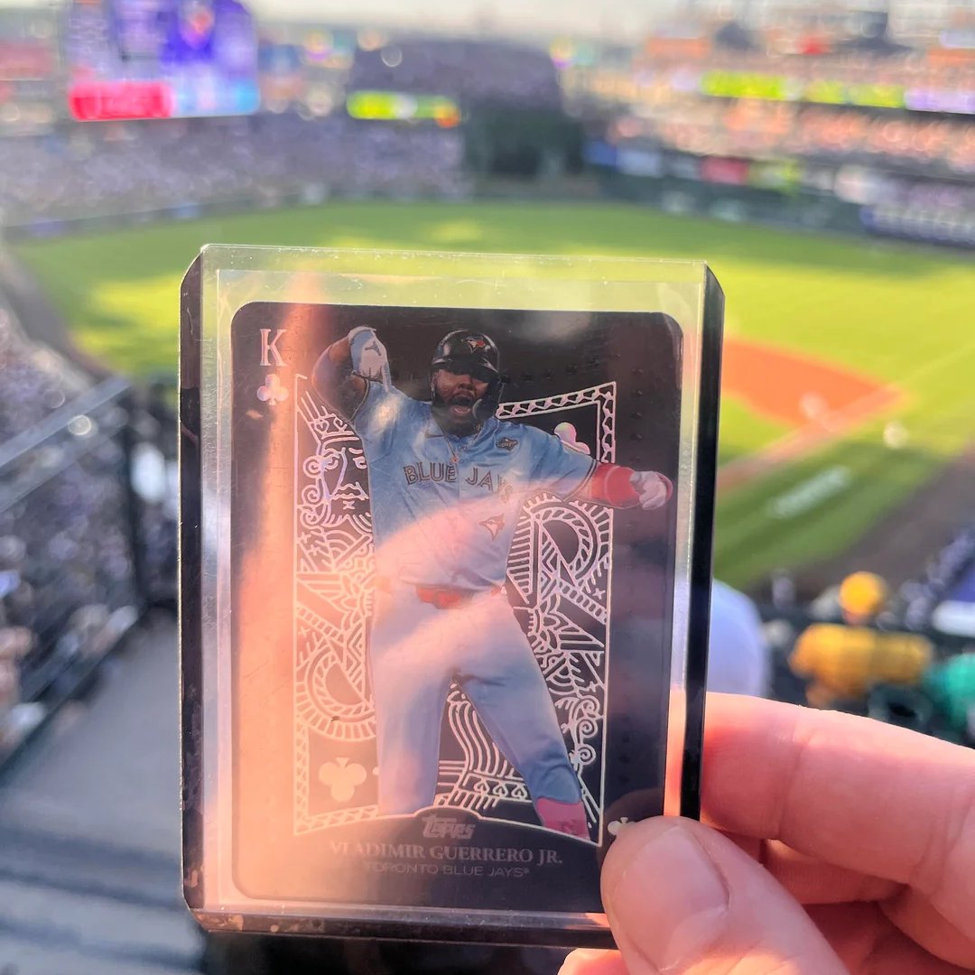 Topps's tweet photo. Someone just pulled a Vladdy Jr. 'All Kings' from a hanger box while sitting at Coors Field 🔥

(via u/letsgoroyalz) https://t.co/LMHpZPDOxQ