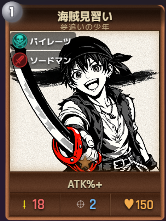 MindGate_dev's tweet photo. [キャラ紹介 #08]
🏴‍☠️ 海賊見習い — パイレーツ / ソードマン

序盤に引いたらとりあえず置いておけ枠、その①。

ソードマン・パイレーツ、どちらのシナジーも腐りにくい。
WAVEが進むごとに攻撃力も上がる。

主役にはならないが、序盤を支える一枚。

『MindGate』
プールビルド型ローグライクデッキビルダー
#MindGate #indiegame #ローグライク #個人開発 #ゲーム制作 #indiedev