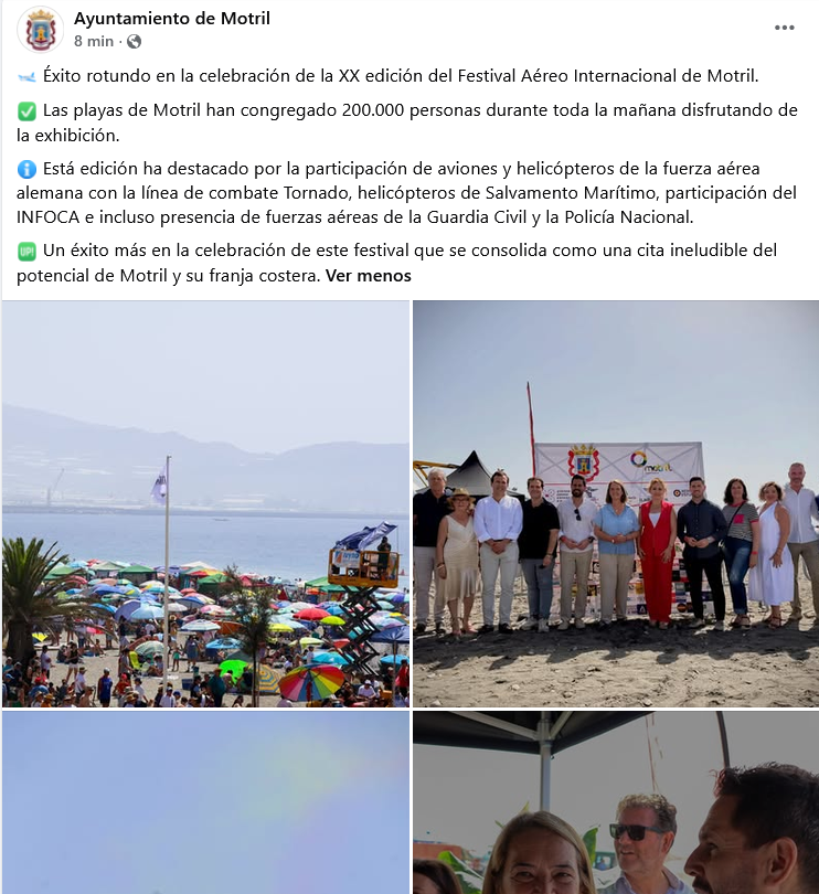 VetedeMotril's tweet photo. En la comarca de la Costa de Granada viven 128.588 habitantes. Y estos gobernantes, que son unos fantasmas, dicen que ha habido 200.000 personas viendo los aviones.🤣😂🤣😂🤣😂
@aytomotril 
@LGarciaChamorro 
#AirShowMotril26 #AirShow #Motril #PC21 https://t.co/HMwhalCzHG