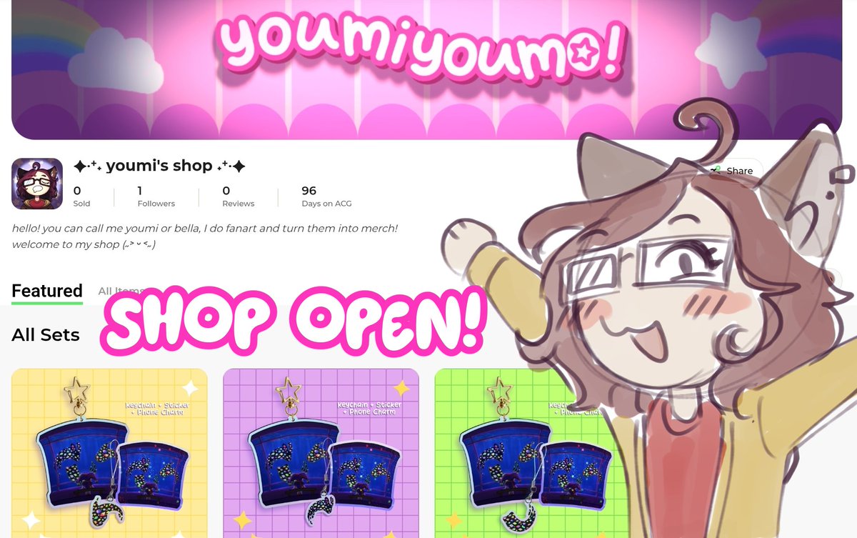 youmiyoumo's tweet photo. ✨️ SHOP OPEN! ✨️

With the ending of TADC, I designed some goodies (and will make more) to show the love for this series *｡･+(人*´∀`)+･｡* 
#ACGGoods #tadc 

More info on the shaker keychain version BELOW with the shop link! https://t.co/465lE9mrPQ