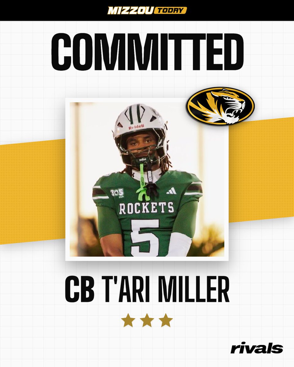 MizzouToday's tweet photo. BREAKING: Class of 2027 CB T'ari Miller (@Tarimiller_5) has committed to #Mizzou 🐯

https://t.co/DMiq5PRbke https://t.co/Yf53oNGnMK
