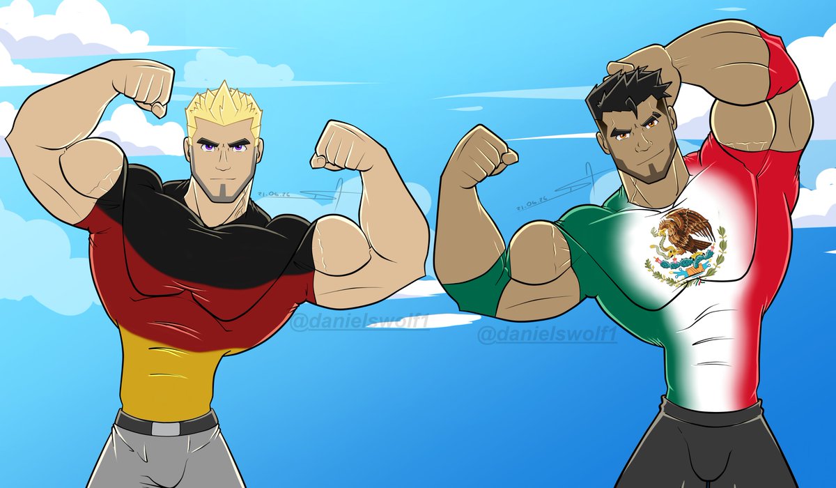 DanielsWolf1's tweet photo. Training for goals or training for gains ? 
Fritz  🇩🇪and Galen 🇲🇽 are my human OCs
#WorldCup #Germany #Mexico #Baraart #Baraartist #Soccer #GymLife https://t.co/8HwuJUuou6