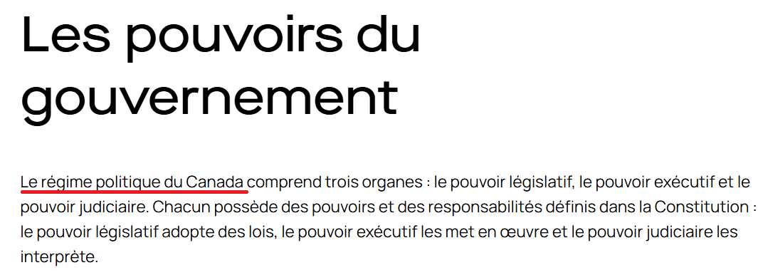 Robert_Deragon's tweet photo. Au lieu de dire n'importe quoi, allez voir la définition du mot «régime» : «Un régime politique est la forme de gouvernement et l'ensemble des institutions qui dirigent un État.» Et sur page officielle du parlement du Canada, on utilise le mot «régime»: 
Source: https://t.co/QVob1Nx486
