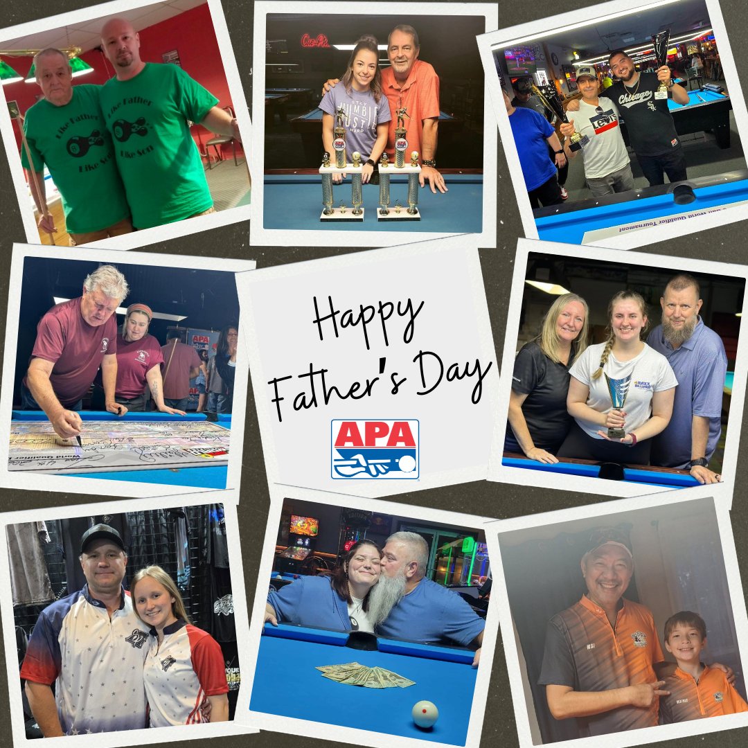 poolplayers's tweet photo. π±β€οΈ Happy Father's Day to all the dads and father figures in the APA family. We hope your day is filled with family, fun and maybe a few racks of pool. #apapool #billiards #poolplayer #fathersday https://t.co/3NplQ7kVoZ
