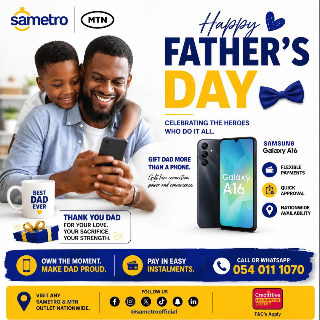 Sametroofficial's tweet photo. Happy Father's Day to all the incredible dads! 

Thank you for your love, sacrifices, and unwavering support.

Looking for the perfect gift? Give Dad a smartphone he'll use every day with Sametro's easy instalment plans.

📞 054 011 1070 https://t.co/1qgXzfi6Zg