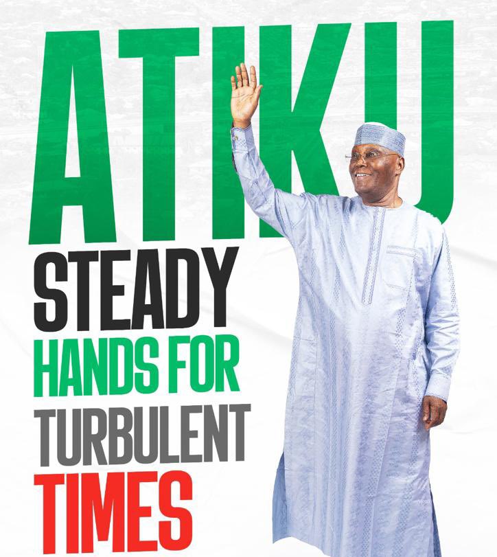 rajackson86's tweet photo. ATIKU: STEADY HANDS FOR TURBULENT TIMES

While others are still learning the ropes,   
he’s not coming to learn on the job.  

He is coming to steady the ship.

Let’s stabilize Nigeria with Atiku Abubakar, then rebuild it together. 

#AAConnect https://t.co/NWWmOn1thj