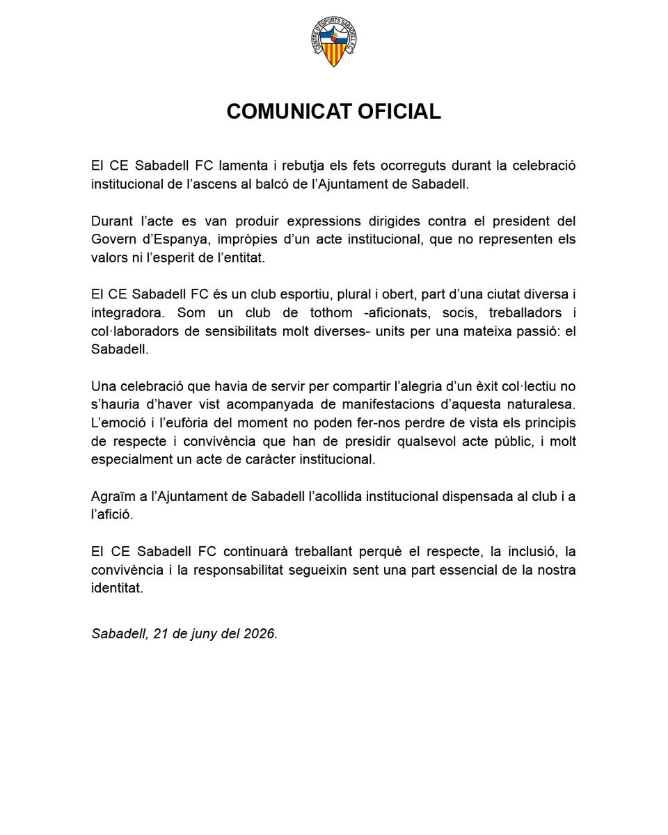 CESabadell's tweet photo. 𝗖𝗢𝗠𝗨𝗡𝗜𝗖𝗔𝗧 𝗢𝗙𝗜𝗖𝗜𝗔𝗟 https://t.co/fRhYnK8A8k