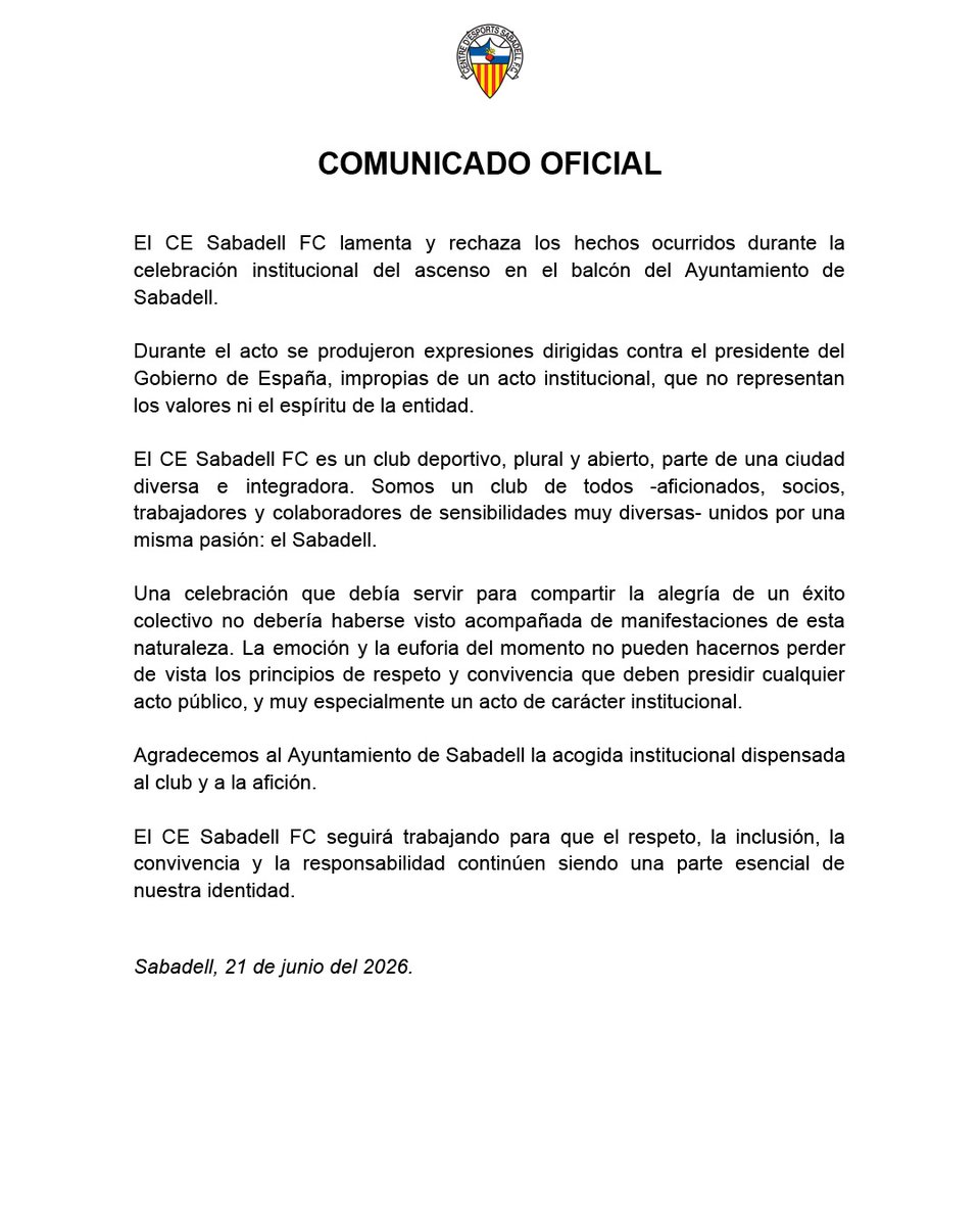 CESabadell's tweet photo. 𝗖𝗢𝗠𝗨𝗡𝗜𝗖𝗔𝗧 𝗢𝗙𝗜𝗖𝗜𝗔𝗟 https://t.co/fRhYnK8A8k