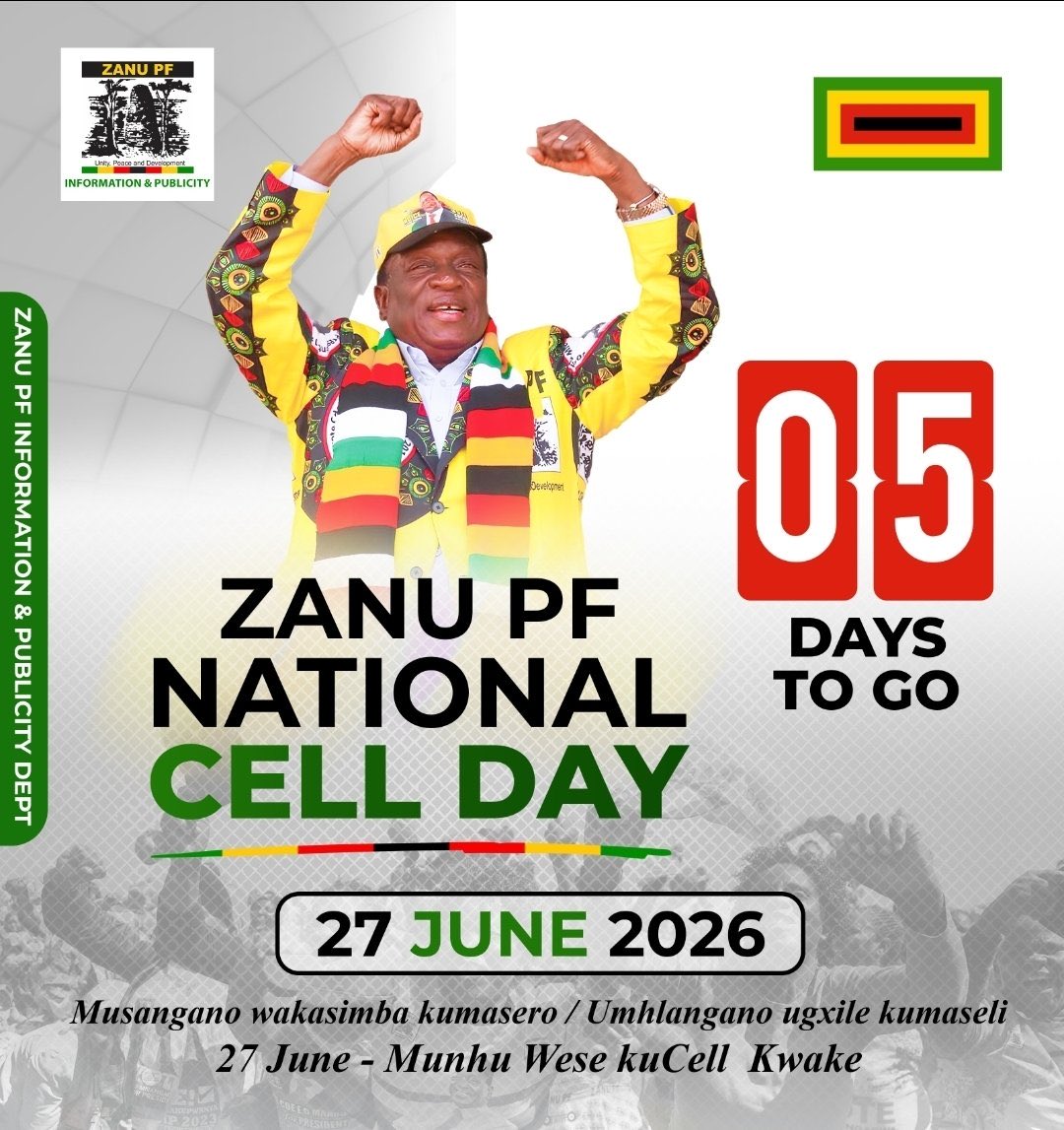 Nyarai_'s tweet photo. 🚨ZANU PF remains a highly organized and well-structured party, with strong representation from the grassroots level right up to the highest office in the land. Only FIVE (5) days remain before we all come together to participate in the Party’s National Cell Day! Let us unite, mobilize, and make this National Cell Day a resounding success 
#NationalCellDay #Participate #Unite #Mobilize @munyamachacha @ZANUPF_Official @ZanuPFGameChang @ZANUPFHatfield @zanupfbyoinfo @ZanuPFMabvuku @TafadzwaMugwadi @marapira_farai @TendaiChirau