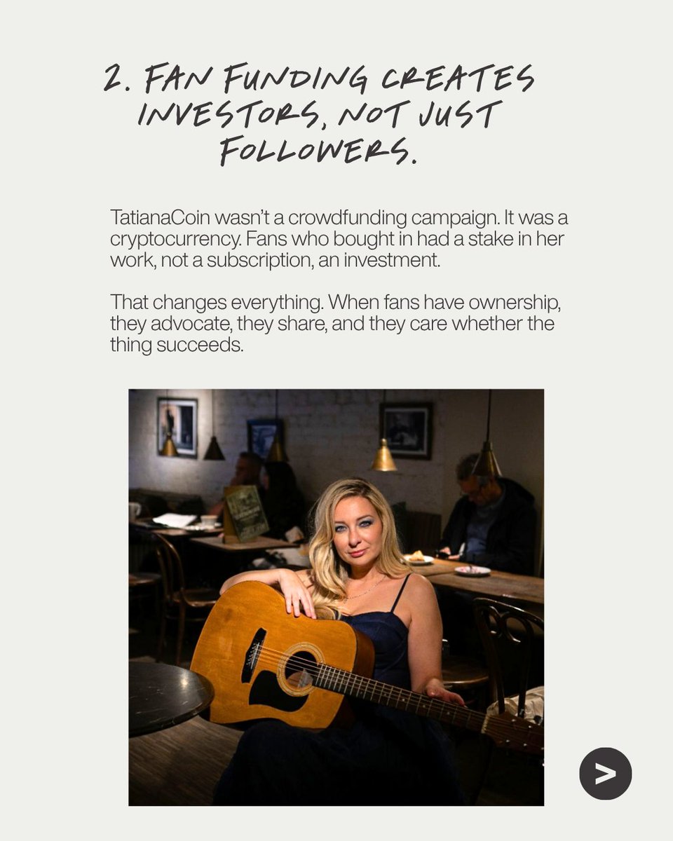 EmilyDempsey's tweet photo. The creator independence playbook from the woman who built the first artist coin.  steps. My new episode of STACKED is live with @queentatiana. @stackedassets #Bitcoin #IndieArtist https://t.co/iCeJoA7hoq