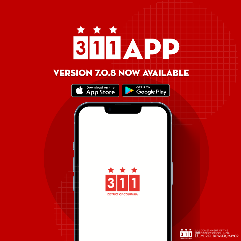 311DCgov's tweet photo. The latest version of the DC311 Mobile App is available.

Download on the App Store: https://t.co/rOaabc720M
or Get it on Google Play: https://t.co/qIP4Y0t6h5

Experiencing challenges? Let us know.
https://t.co/6aEVNGsctG https://t.co/RrMHYQcwGA