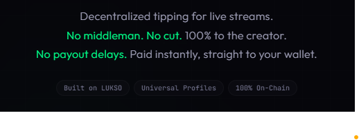 Alts_Anonymous's tweet photo. Decentralized tipping for live streams.
Built with $LYX standards and Universal Profiles https://t.co/QjGqHEGUGw