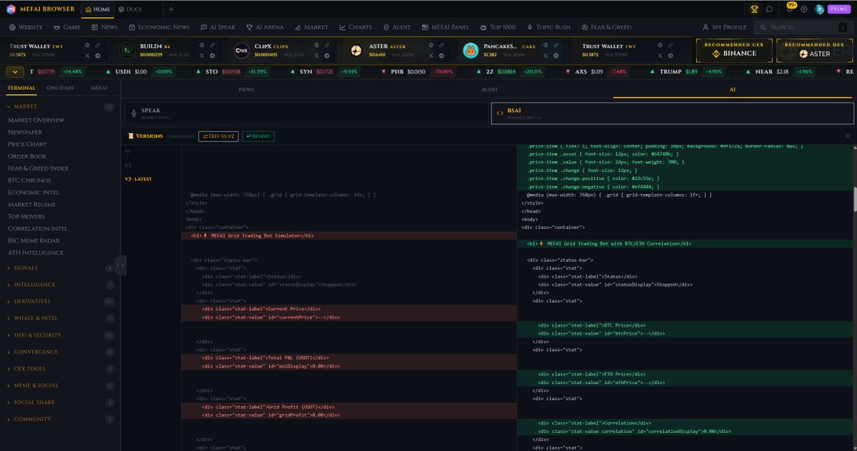 MetaFinancialAI's tweet photo. Introducing BSAI (Binance Skill AI) , its only for Mefai and Binance Skills.

You describe the trading tool you want. BSAI builds it. No coding required.

Tell it "build me a live BTC order book with a buy and sell pressure gauge" or "make a DCA planner" or "give me a grid bot dashboard," and it writes you a complete, working tool you can run on the spot.

Here is what makes it different 👇

🧱Every answer ends with a full, self contained tool you can preview live inside the studio, download as a single file, and open in any browser. No setup, no install, no build step. Just open it and use it.

🧱Start from a panel you already love. See a Mefai panel you like? Clone it straight into the studio and make it your own. Use it as your starting point, then tell BSAI how to change it, extend it, or rebuild it your way.

🧱No length limits. Big, rich dashboards used to get cut off halfway. Not anymore. BSAI keeps writing until your tool is  genuinely finished, stitching everything into one clean file. Ask for something ambitious and you get the whole thing.

🧱Live market data that works anywhere. Your tools pull real Binance market data through the secure Mefai data layer, so they keep working even in regions where the exchange is blocked. Prices, candles, order book depth, recent trades, market pulse, top movers, all live.

 🧱Your work stays with you. Every build lives in its own session, saved automatically. Keep as many projects as you want side by side, name them, switch between them, and pick up exactly where you left off. Nothing gets lost.

🧱Built for builders. Live preview, multi file projects exported as a zip, a built in console, version history with diffs, a template library to start fast, and an automatic fix loop that catches errors and repairs them for you.

🧱Private and secure by design. Previews run in a locked, isolated sandbox. Your wallet, your session, and our systems stay sealed off. Nothing leaks.

🧱Scope that respects your time. BSAI is a focused engineer. It builds Binance and Mefai trading panels, bots, indicators, backtesters, and dashboards, and nothing else. No noise, no off topic detours.

🧱This is for Mefai Prime members.

🧱Open the terminal, switch the assistant to BSAI, and describe your first tool. The "?" guide walks you through everything, step by step.

🧱Your trading ideas, turned into real tools, in minutes.

🧱In every language. An LLM  is used as an aid in language translation.

🧱#Mefai 🦾🦾🦾 Build what you trade. 

🧱Mefai doesn't just produce, it also helps you figure out how to produce. And soon, we will be presenting an award to an award winning, MEFAI BSAI generated project.