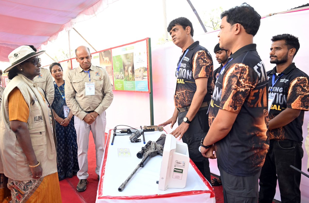 rashtrapatibhvn's tweet photo. President Droupadi Murmu visited the Kuno National Park in Madhya Pradesh. She took a tour of the Cheetah Management Area of the National Park and was briefed about the Project Cheetah.

During her state visit to Botswana in November 2025, the President had witnessed the symbolic donation of eight cheetahs by Botswana, which came to Kuno in February 2026.

 Project Cheetah reflects India’s commitment to biodiversity restoration through the reintroduction of cheetahs after their extinction in the country.
