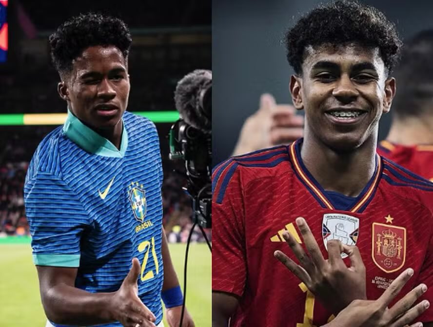 Jefferson_PT's tweet photo. Enquanto Ancelotti não coloca Endrick como titular, a Espanha faz o contrario e aposta no Lamine Yamal como titular. Em 13 min ele já faz o primeiro gol da Espanha. https://t.co/xqgcbi11fk