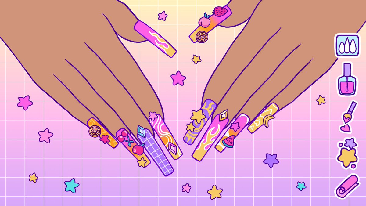 emu_game2020's tweet photo. ネイリストになるゲーム『My Perfect Nails』
お客さんのために完璧なネイルアートをデザインする。単色のカラーやグラデーション、かわいいアクセサリーやデコレーションなどを選んで爪を華やかに彩る https://t.co/pMkDVZSECU