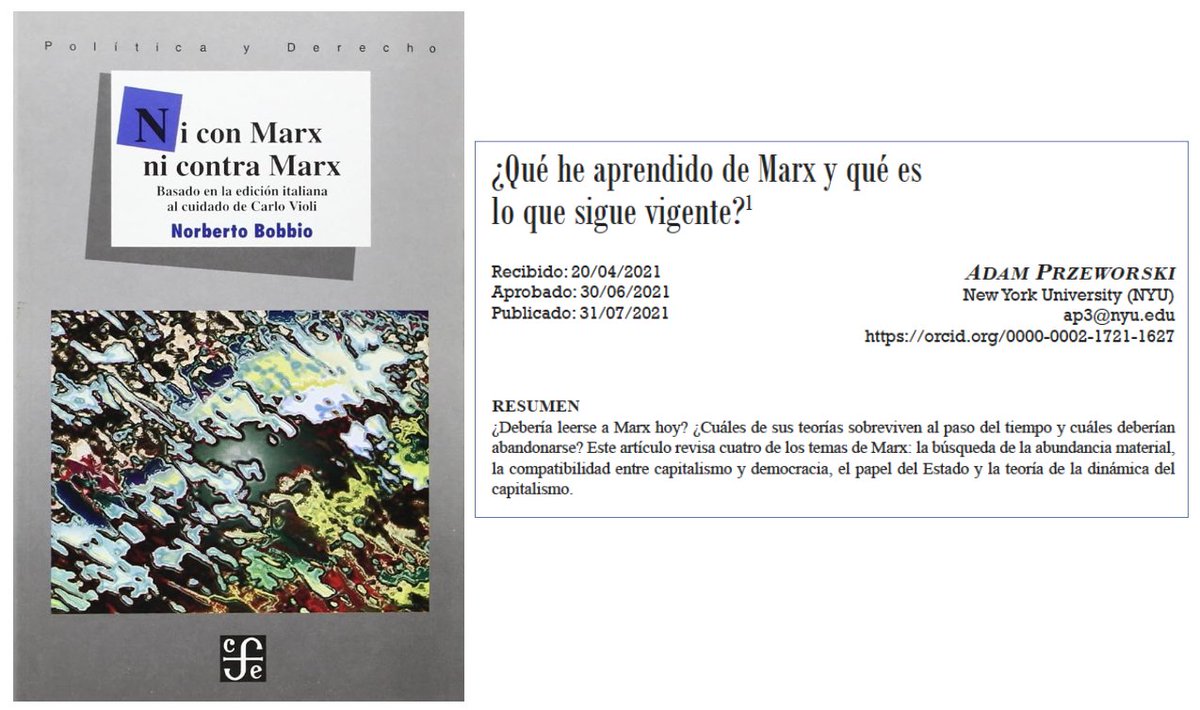 GerardoMunck's tweet photo. Bobbio y Przeworski sobre Marx

En estos textos, Bobbio y Przeworski elaboran su posición con respecto a la obra de Marx. Ambos tienen diferencias con Marx pero ven algún valor en su obra.

Descarga Bobbio: https://t.co/wKClNRrtRE

Descarga Przeworski: https://t.co/l3wnKrilq9 https://t.co/XFw4EmRrVB
