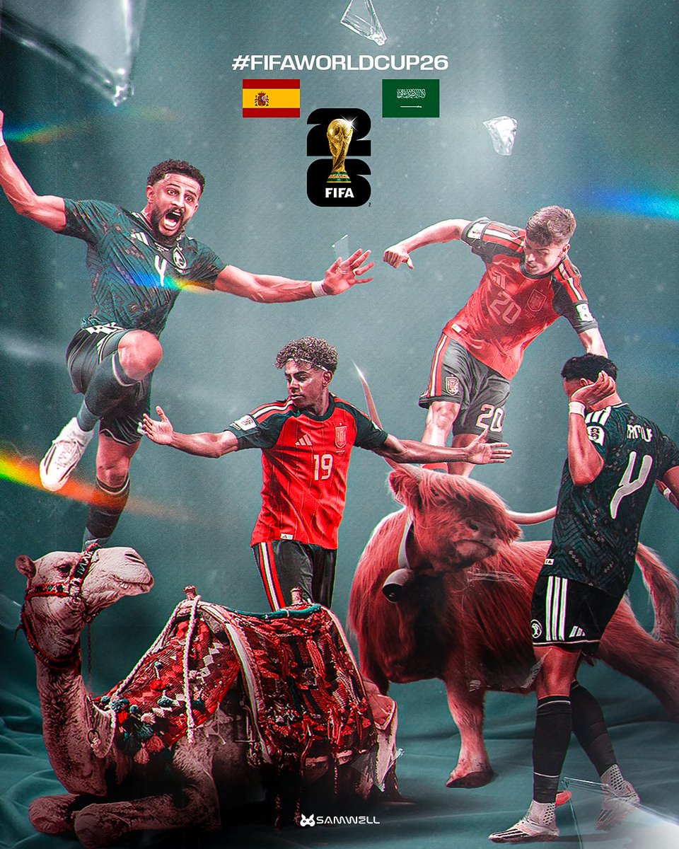 Gamgum_smx's tweet photo. FIFA World Cup Group H Matchday 2 poster design. @Saudi2034 Vs @SEFutbol 
Designed by @ah.samh[IG]
#lamineyamal #fifaworldcup2026 #SpainSaudi #footballposters https://t.co/W1vOJXcLQE