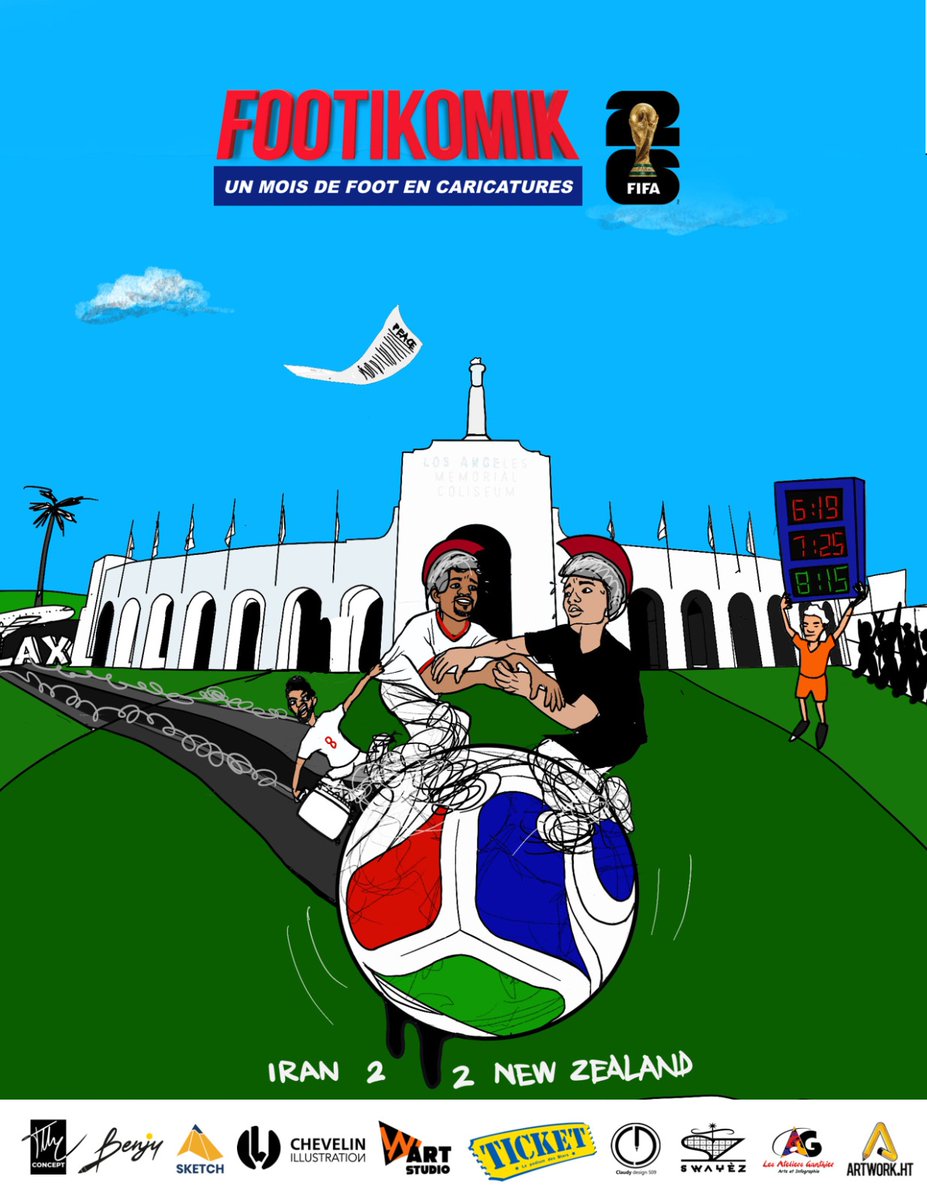 TICKETmaghaiti's tweet photo. #Iran 🇮🇷 2 vs #Nouvelle-Zélande 🇳🇿 2 #worldcup2026 #usa #canada #mexique #grenadyealaso #Ayitinanmondyal #concept de @teddyconcept_ @teddykesermombrun @artwork.ht @bousiko @Francisco_Silva509 @Francisco Silva @oligarts @OliGa @chevelin.official @chevelin illustration @Tchooko_92 @Patrick Edouarzin @benjyartwork @claudydesign_509 @wilkens.art.studios @ticketmaghaiti